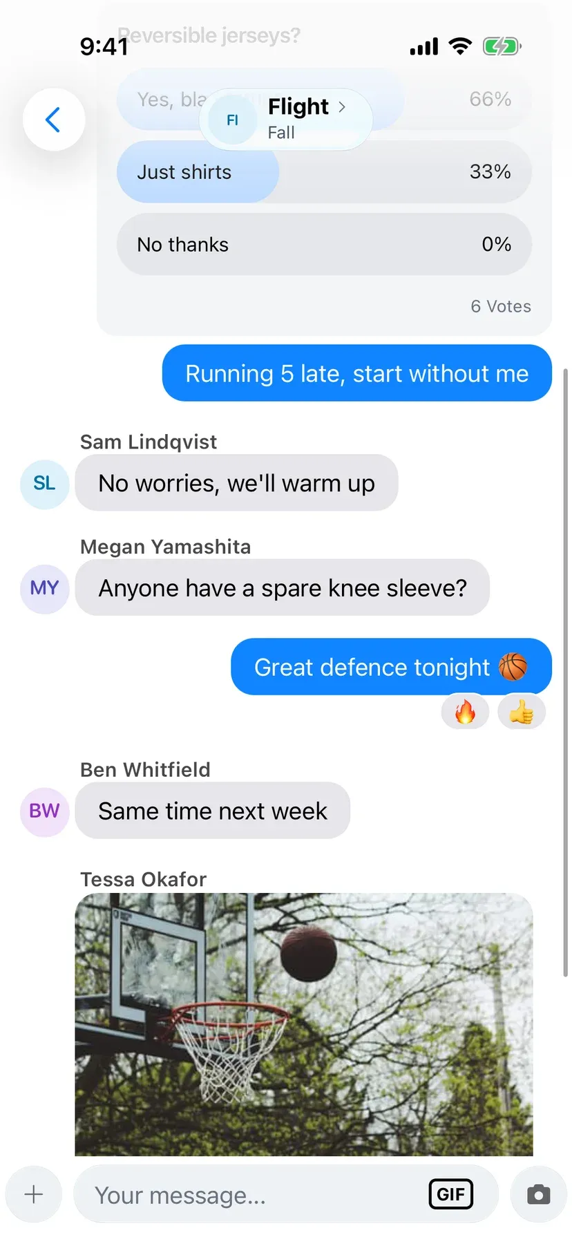 BenchApp team chat conversation