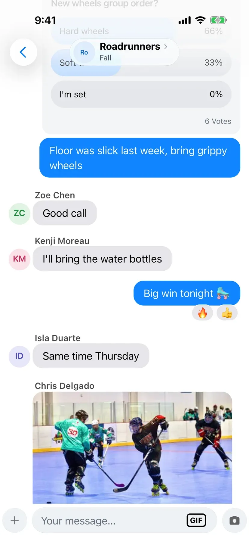 BenchApp team chat conversation