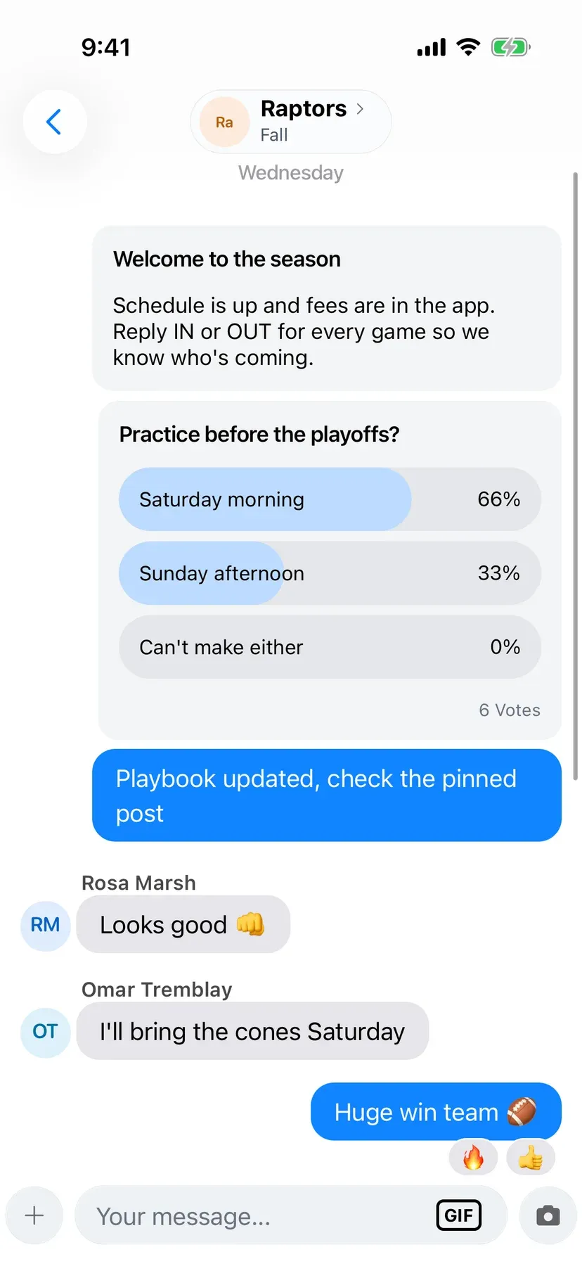 BenchApp team poll with votes