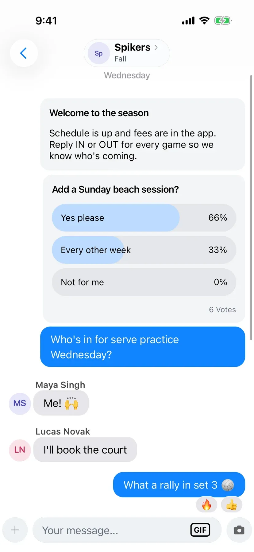 BenchApp team poll with votes